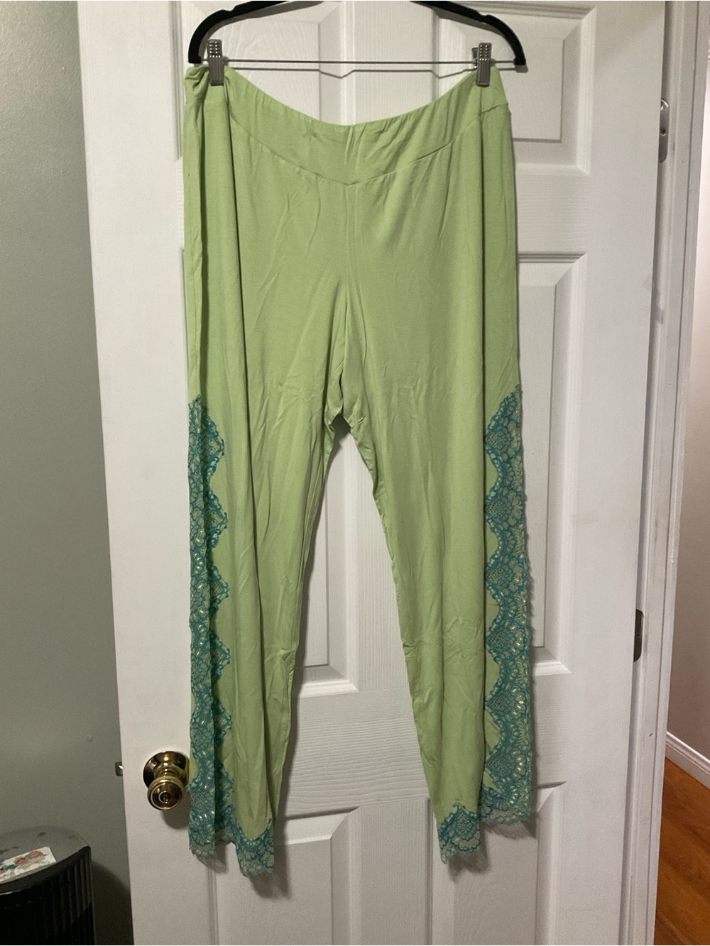 Soma Light Green Sleep Pants with Teal Lace Trim